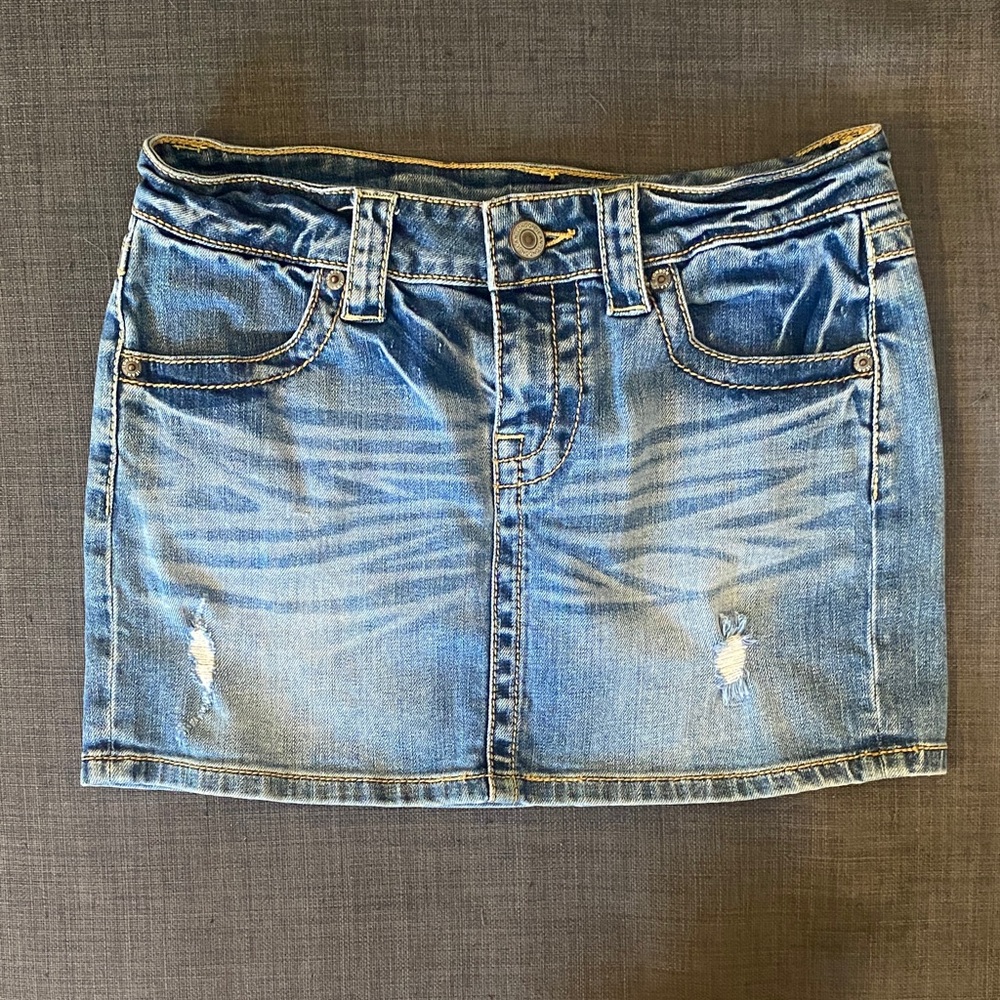 LONDONJEAN Faded Blue Denim Mini Skirt